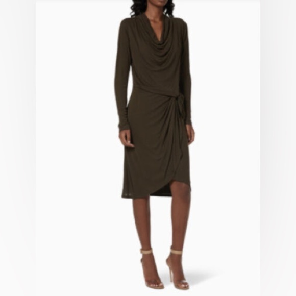Ted BAKER Neyda Olive Long Sleeve Draped Jersey Knit Dress - Picture 3 of 16